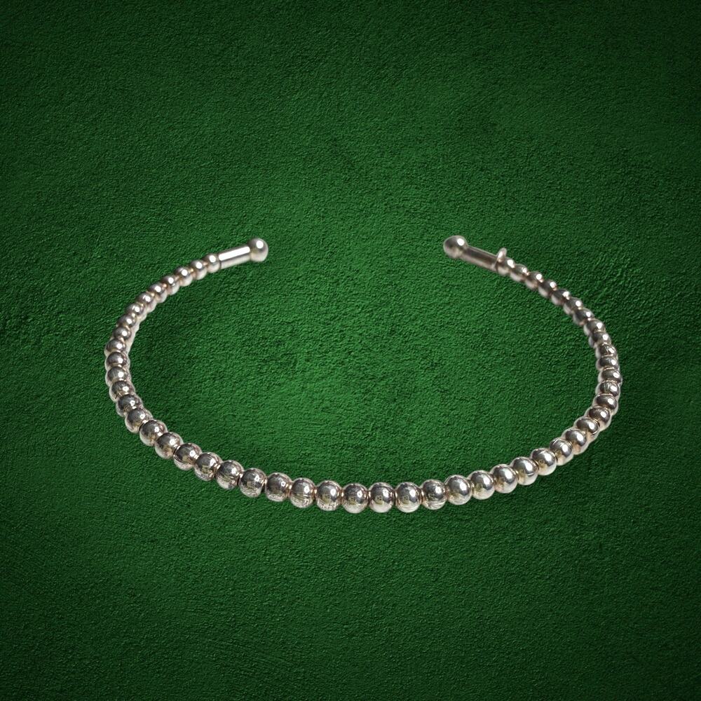 Sterling Silver 925 Beaded Open Cuff Bangle Bracelet Ball Beads 4,9g
